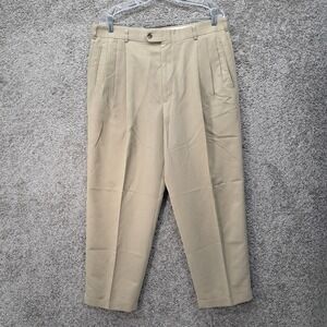 Slates Original Fit Pleated Dress Pants Mens 36x29 Tan Khaki Cuffed Polyester
